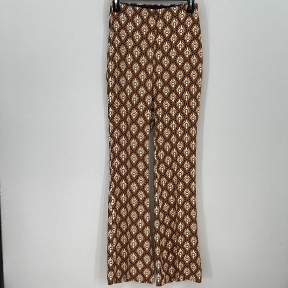Zara Pants - Women's Zara Flared Print Pants in Brown, Size XS